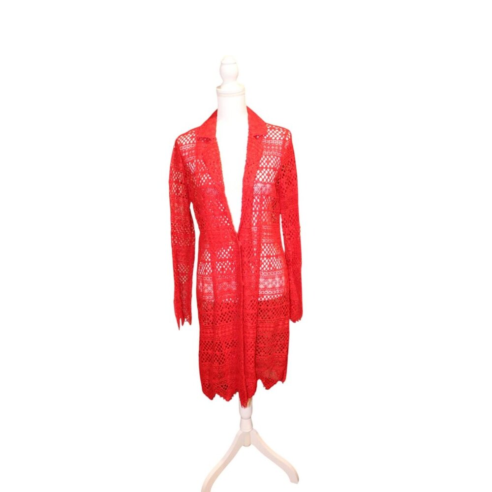 Twinset Simona Barbieri Red Cardigan Lace Duster Jacket, It 44 Nwt